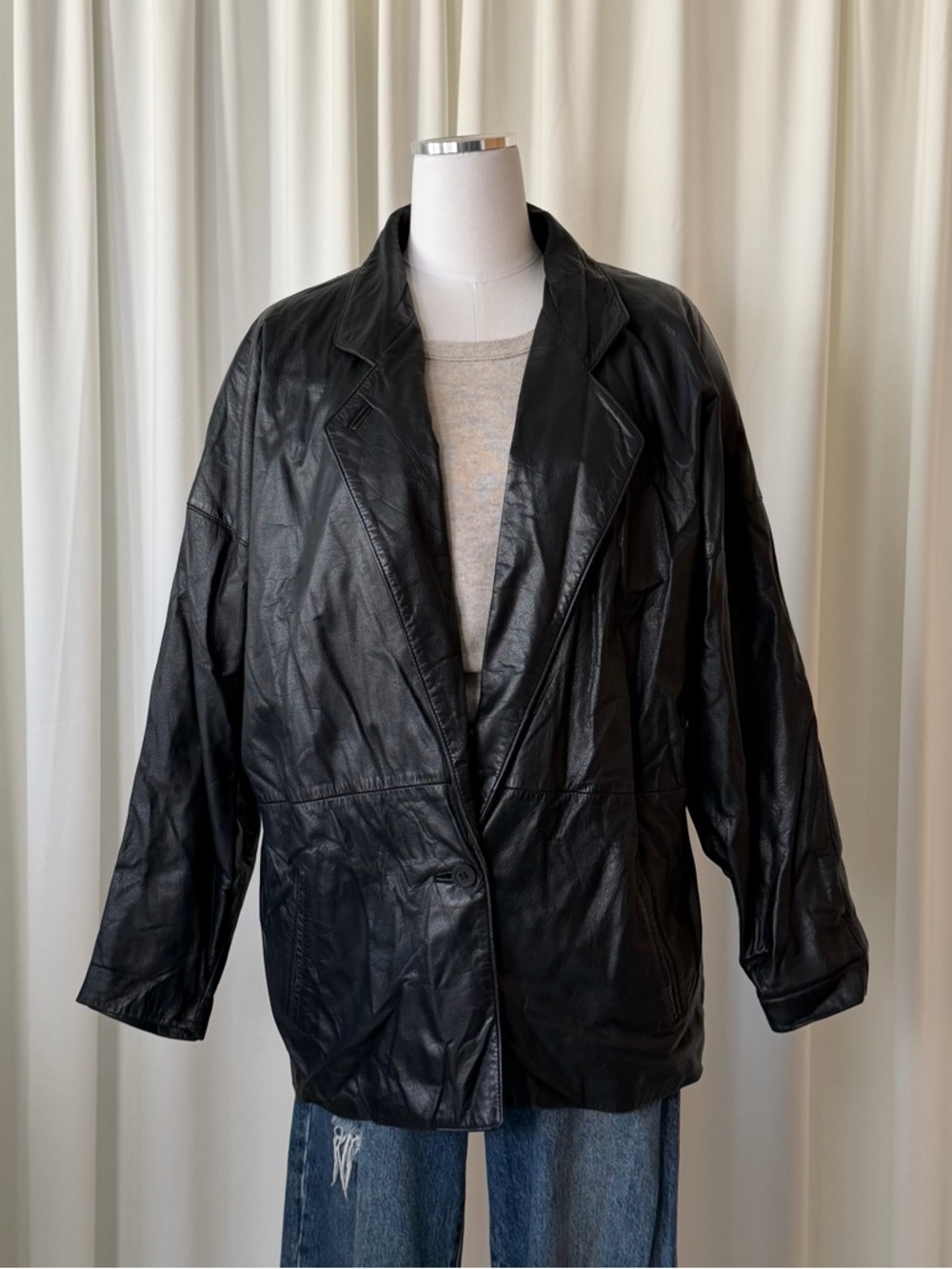 Toffs Vintage 90s Black Leather Jacket Size Medium. - Picture 2 of 16